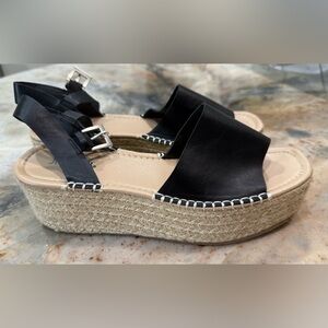 JustFab Black and Tan Espadrille Sandals